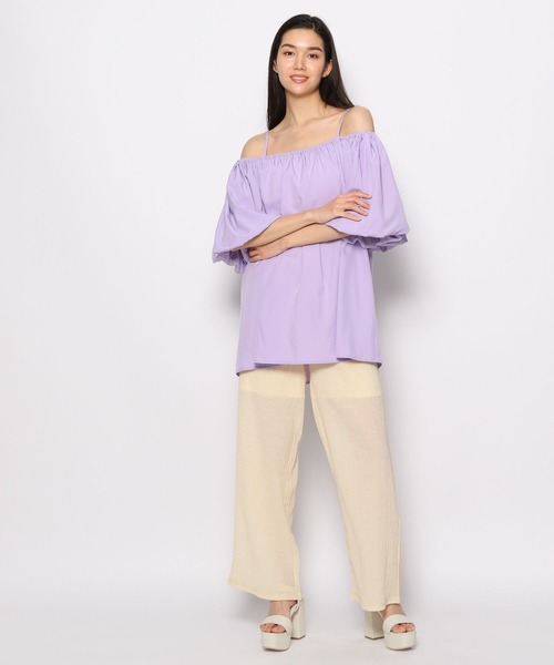 FOREVER 21(フォーエバー トゥエンティーワン)の「オフショルパフチュニック(チュニック・レディース・パープル/ネイビー/オフホワイト・FREE)」の6枚目の写真
