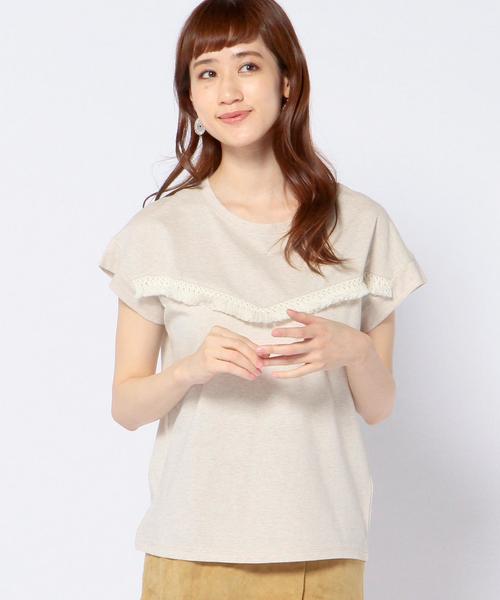 Another Edition(アナザーエディション)の「 フリンジテープショートスリーブ/AEBC フリンジTAPE SSL◆(Tシャツ/カットソー・レディース・ライトグレー/ナチュラル・フリー)」の2枚目の写真