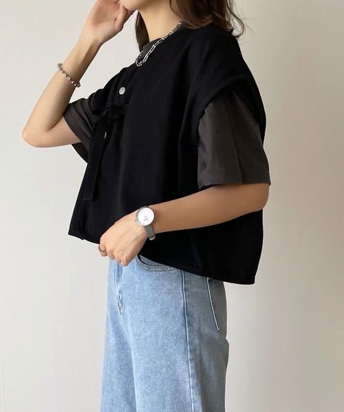 junoah(ジュノア)の「ドロップショルダーリボンショートべスト(ベスト・レディース・ブラック/ナチュラル/カーキ・MEDIUM/LARGE)」の7枚目の写真