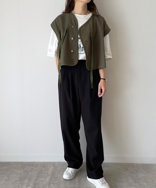 junoah(ジュノア)の「ドロップショルダーリボンショートべスト(ベスト・レディース・ブラック/ナチュラル/カーキ・MEDIUM/LARGE)」の10枚目の写真