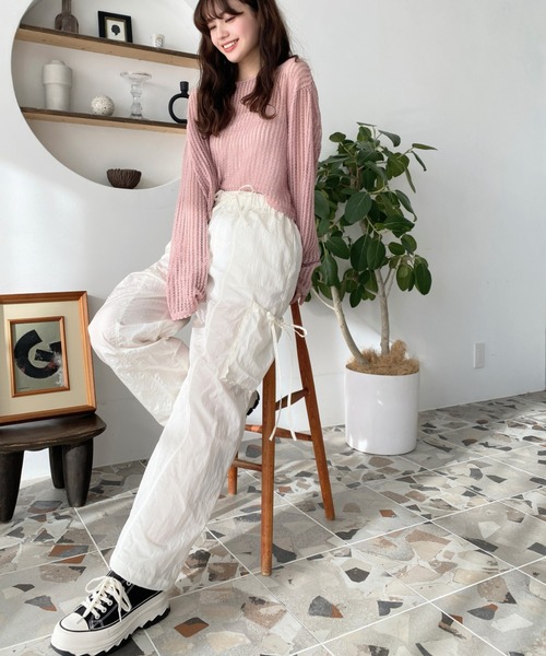 moment+（モーメントプラス）の「【累計販売枚数２万枚突破！】前後2WAYストライプメッシュショート丈リボンカーディガン（カーディガン/ボレロ・レディース・ホワイト系その他/ベージュ系その他/ピンク/ブラック/ピンク系その他/ブラック系その他/ナチュラル/オフホワイト/ブルー系その他/ブルー・M/L）」の19枚目の写真