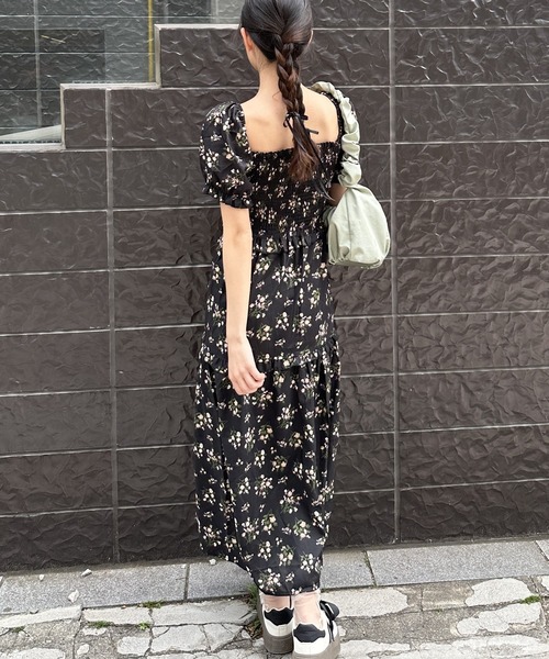 春の魅力✿南国風花絞りロングワンピース♡デートに最適　韓国 セール】【韓国大人ガーリーを叶えてくれるワンピース♪】小花柄
