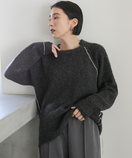 select MOCA(セレクトモカ)の「ステッチングドロープニット(ニット/セーター・レディース・ダークグレー/ターメリック/アイボリー・FREE)」の21枚目の写真