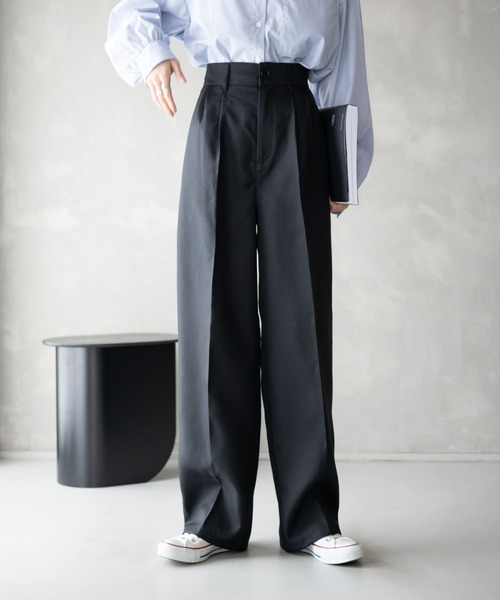 WEGO(ウィゴー)の「WEGO/【26年春 大好評により再入荷!】ハイウエストセンタープレスワイドパンツ(スラックス・レディース・ブラック/グレー/アイボリー/ダークオレンジ/ブラウン・LARGE/SMALL/MEDIUM)」の12枚目の写真