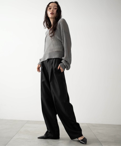 SEQUEL シークエル センタープレス ハイウエスト ワイドパンツ ブラック セール】WEGO/【26年春 大好評により再入荷！】ハイウエストセンター