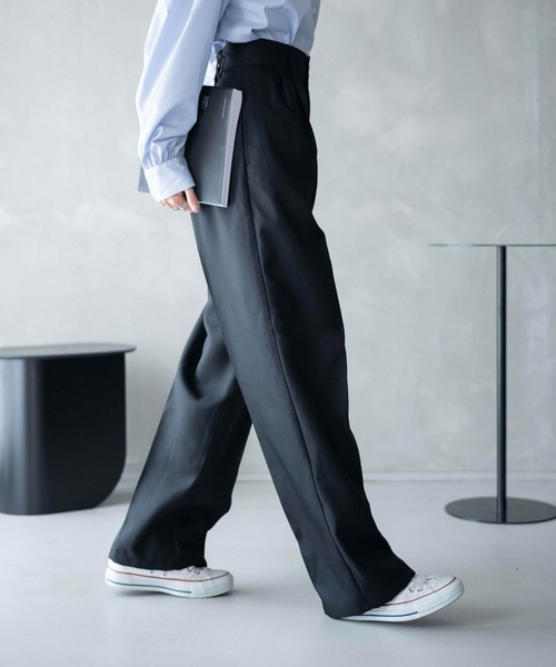 WEGO(ウィゴー)の「WEGO/【26年春 大好評により再入荷!】ハイウエストセンタープレスワイドパンツ(スラックス・レディース・ブラック/グレー/アイボリー/ダークオレンジ/ブラウン・LARGE/SMALL/MEDIUM)」の14枚目の写真