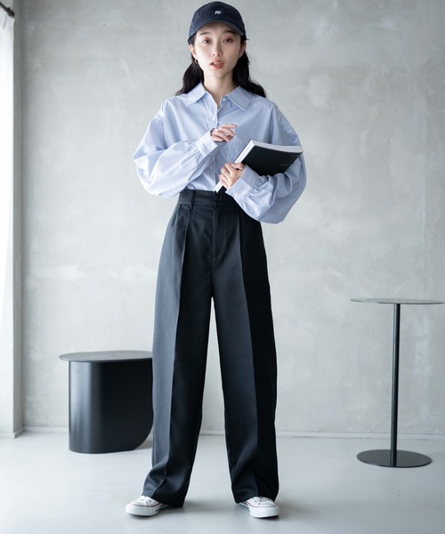 WEGO(ウィゴー)の「WEGO/【26年春 大好評により再入荷!】ハイウエストセンタープレスワイドパンツ(スラックス・レディース・ブラック/グレー/アイボリー/ダークオレンジ/ブラウン・LARGE/SMALL/MEDIUM)」の16枚目の写真