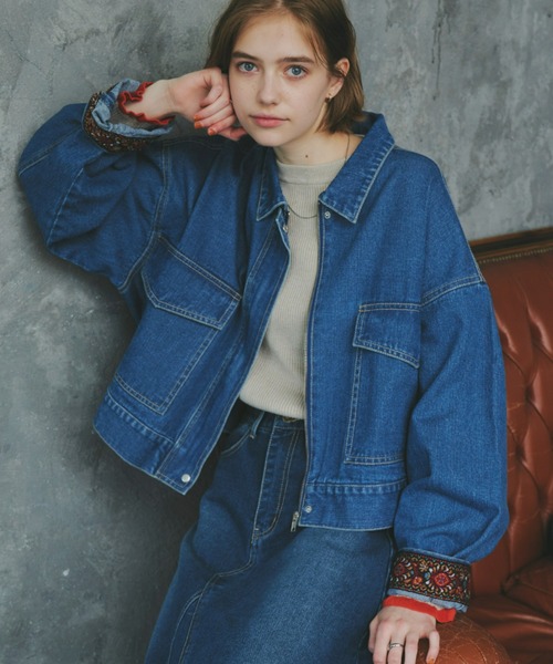 Unitage（ユニテージ）の「ショートデニムジャケット（デニムジャケット・レディース・ブルー/ネイビー・FREE）」の9枚目の写真