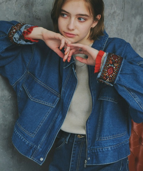 Unitage（ユニテージ）の「ショートデニムジャケット（デニムジャケット・レディース・ブルー/ネイビー・FREE）」の6枚目の写真