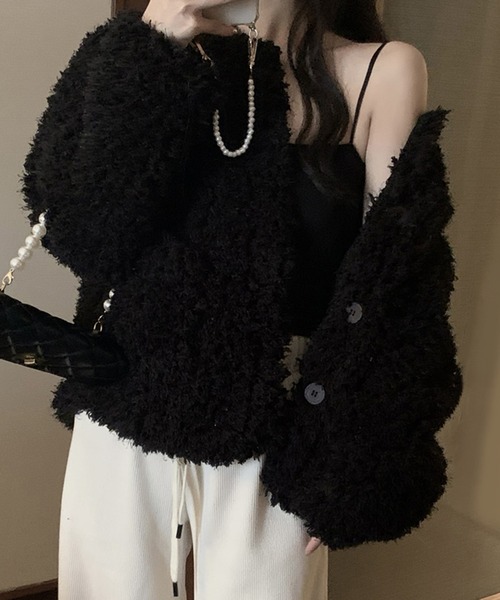 DAY CLOSET(デイ クローゼット)の「レディース ボリュームプードルボアブルゾン(ブルゾン・レディース・アイボリー/ブラック/ブラウン/モカ/ダークグレー・ONE SIZE)」の9枚目の写真