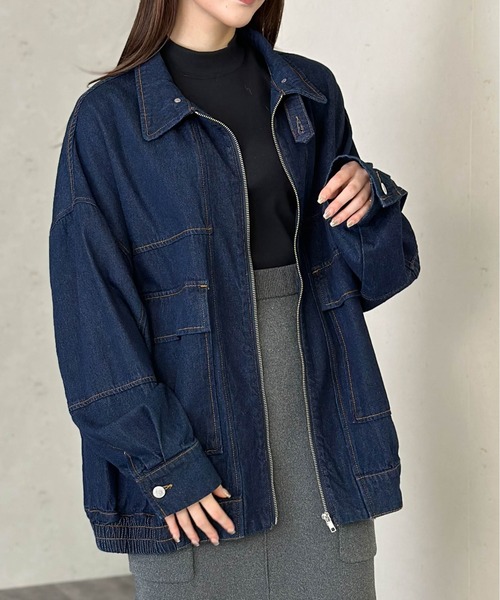セール】ビッグサイズデニムスタンドカラーブルゾン（デニムジャケット