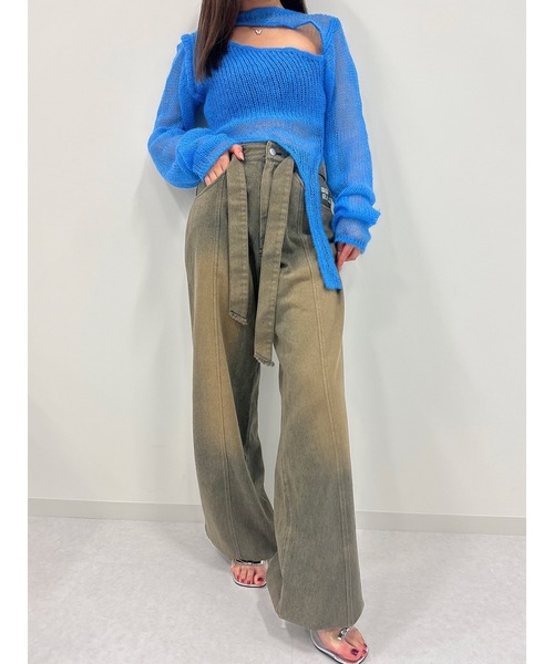 DURAS（デュラス）の「スパイダースレッドアシンメトリーニット（ニット/セーター・レディース・ブルー/チャコールグレー/ライトグリーン・FREE）」の22枚目の写真