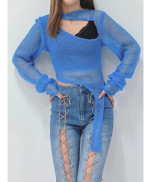 DURAS（デュラス）の「スパイダースレッドアシンメトリーニット（ニット/セーター・レディース・ブルー/チャコールグレー/ライトグリーン・FREE）」の21枚目の写真