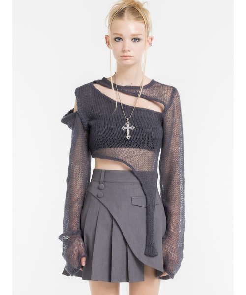 DURAS（デュラス）の「スパイダースレッドアシンメトリーニット（ニット/セーター・レディース・ブルー/チャコールグレー/ライトグリーン・FREE）」の5枚目の写真