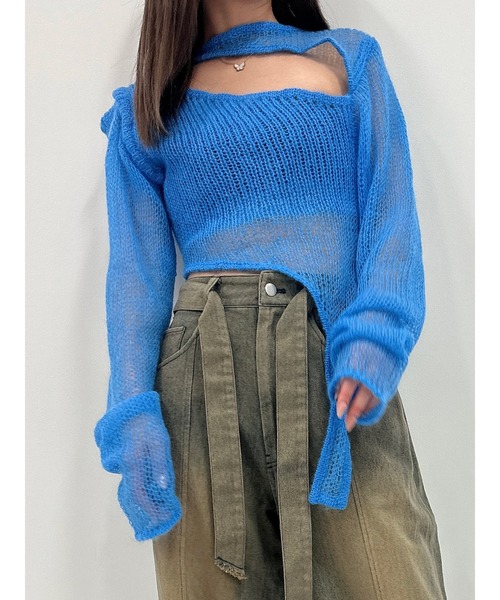 DURAS（デュラス）の「スパイダースレッドアシンメトリーニット（ニット/セーター・レディース・ブルー/チャコールグレー/ライトグリーン・FREE）」の4枚目の写真