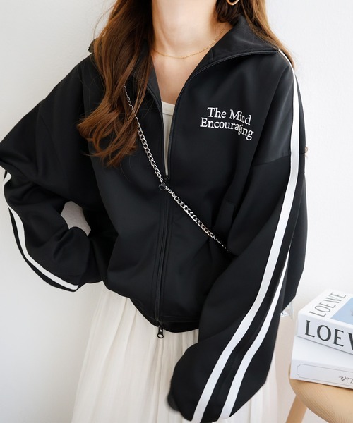 セール】ライン入りエンブロイダリージャージトラックジャケット