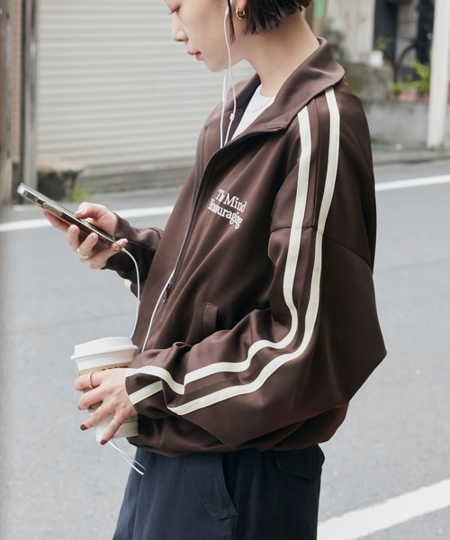 セール】ライン入りエンブロイダリージャージトラックジャケット