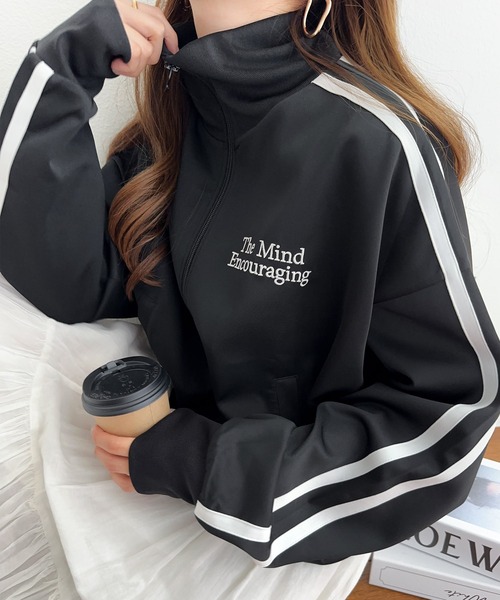 セール】ライン入りエンブロイダリージャージトラックジャケット