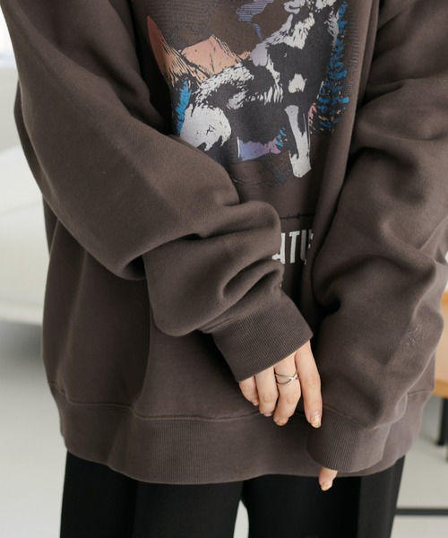 DISCOAT（ディスコート）の「【ユニセックス】モンタナグラフィックプリントスウェット（スウェット・レディース・チャコールグレー/ブラウン/ライトベージュ・FREE）」の5枚目の写真