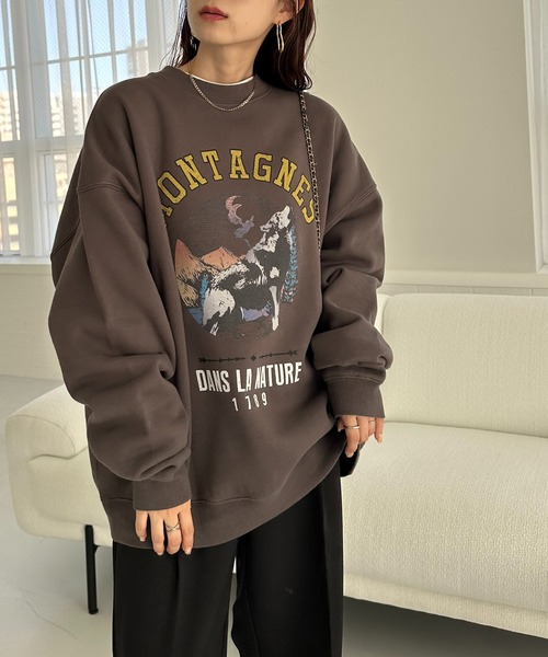 DISCOAT（ディスコート）の「【ユニセックス】モンタナグラフィックプリントスウェット（スウェット・レディース・チャコールグレー/ブラウン/ライトベージュ・FREE）」の13枚目の写真