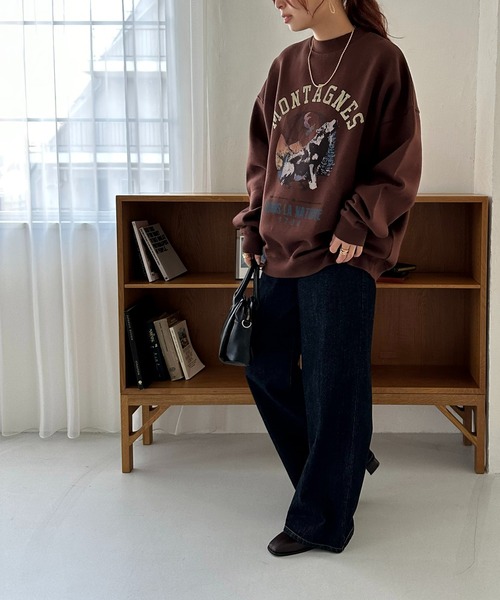 DISCOAT（ディスコート）の「【ユニセックス】モンタナグラフィックプリントスウェット（スウェット・レディース・チャコールグレー/ブラウン/ライトベージュ・FREE）」の7枚目の写真