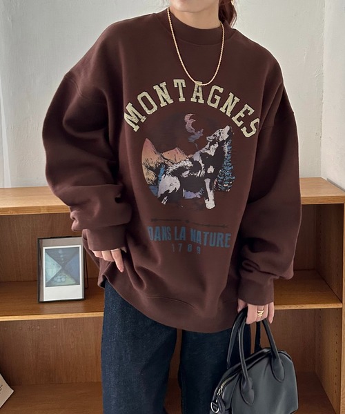 DISCOAT（ディスコート）の「【ユニセックス】モンタナグラフィックプリントスウェット（スウェット・レディース・チャコールグレー/ブラウン/ライトベージュ・FREE）」の16枚目の写真