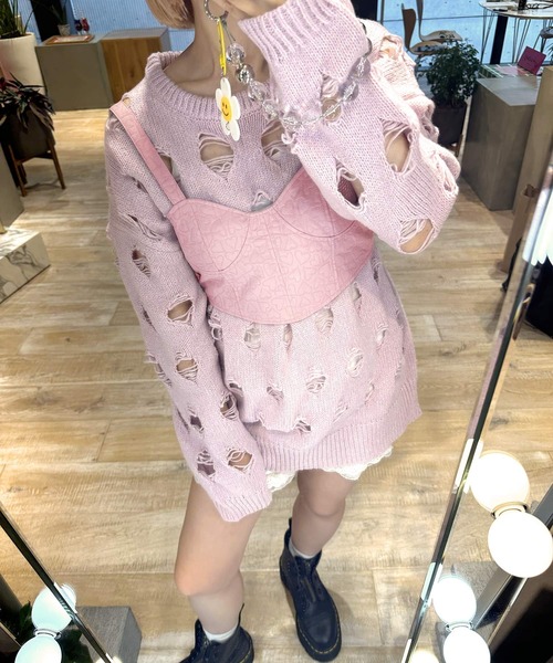 Alley by w closet（アリーバイダブルクローゼット）の「【Alley】ハート柄レースアップビスチェ（その他トップス・レディース・アイボリー/ピンク/ブラック・FREE）」の9枚目の写真