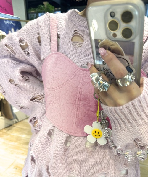 Alley by w closet（アリーバイダブルクローゼット）の「【Alley】ハート柄レースアップビスチェ（その他トップス・レディース・アイボリー/ピンク/ブラック・FREE）」の10枚目の写真