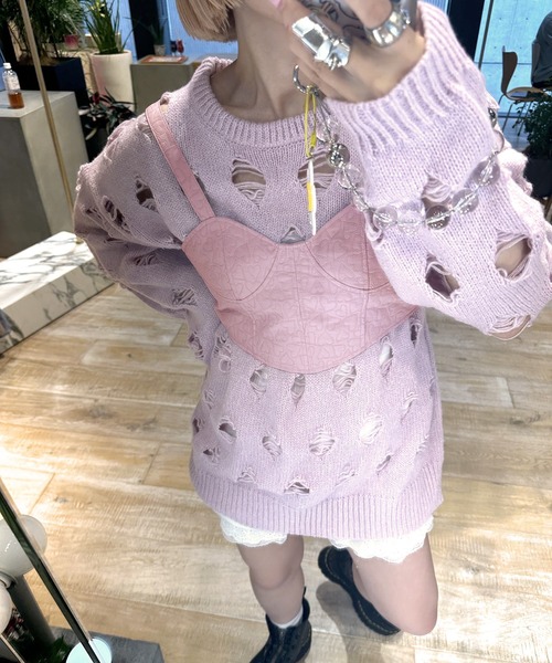 Alley by w closet（アリーバイダブルクローゼット）の「【Alley】ハート柄レースアップビスチェ（その他トップス・レディース・アイボリー/ピンク/ブラック・FREE）」の11枚目の写真