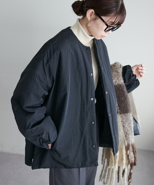 Linkable リンカブル　パフ　ジャケット　ノーカラー　中綿 セール】【リバイバル/WEB限定】ノーカラー中綿ジャケット（ダウン