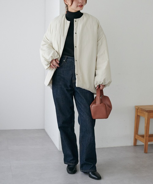 DISCOAT（ディスコート）の「【リバイバル/WEB限定】ノーカラー中綿ジャケット（ダウンジャケット/コート・レディース・ブラック/カーキ/アイボリー・FREE）」の19枚目の写真