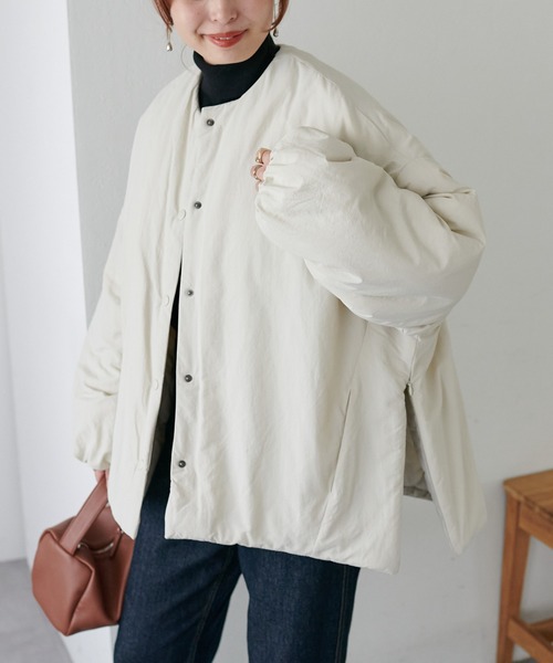 DISCOAT（ディスコート）の「【リバイバル/WEB限定】ノーカラー中綿ジャケット（ダウンジャケット/コート・レディース・ブラック/カーキ/アイボリー・FREE）」の17枚目の写真