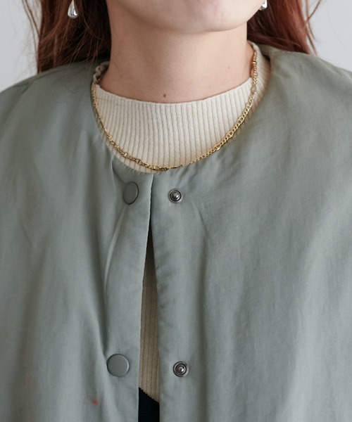 DISCOAT（ディスコート）の「【リバイバル/WEB限定】ノーカラー中綿ジャケット（ダウンジャケット/コート・レディース・ブラック/カーキ/アイボリー・FREE）」の9枚目の写真