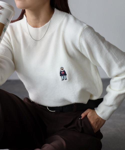 Riberry（リベリー）の「ベアー胸刺繍ウールタッチニット（ニット/セーター・レディース・ブラウン/ブラック/オフホワイト・FREE）」の14枚目の写真