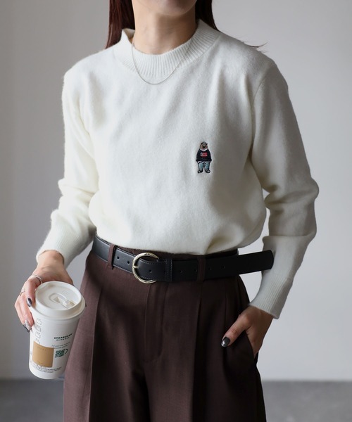 Riberry（リベリー）の「ベアー胸刺繍ウールタッチニット（ニット/セーター・レディース・ブラウン/ブラック/オフホワイト・FREE）」の5枚目の写真