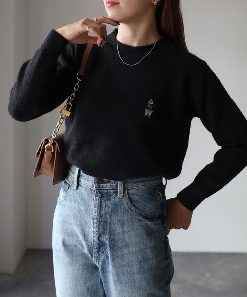Riberry（リベリー）の「ベアー胸刺繍ウールタッチニット（ニット/セーター・レディース・ブラウン/ブラック/オフホワイト・FREE）」の8枚目の写真