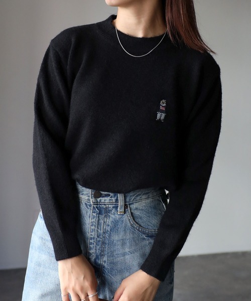 ROUGH&SWELL ブラック ニットセーター ウール ワッペン 刺繍 コード