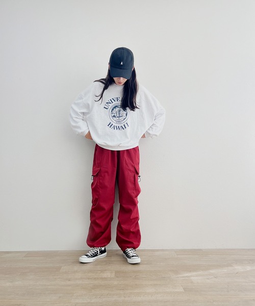 ISOOK(アイスー)の「【ISOOK / アイスー】ルーズカーゴパンツ / ドローコードパンツ パラシュートパンツ ZOZOTOWN限定(カーゴパンツ・レディース・バーガンディー/チャコールグレー・FREE)」の13枚目の写真
