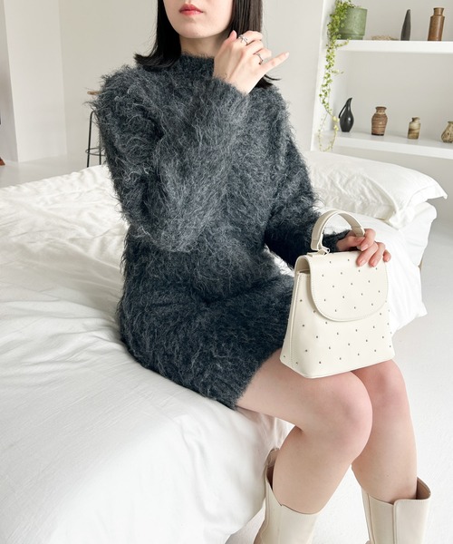 美品☆ ESTNATION シャギーミニワンピース　インナー付 ESTNATION / ジャージージャカードミニワンピース｜ESTNATION