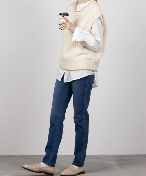 NAVY(ネイビー)の「NAVY あったか 裏起毛 スキニーパンツ(その他パンツ・レディース・ダークインディゴブルー/ブラック/カーキ/ベージュ系その他/ワンウォッシュ・M/S/XL/L)」の9枚目の写真