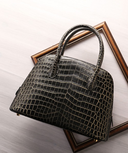 美品 クロコダイル ハンドバッグ エキゾチックレザー グレージュ センター取り 美品 クロコダイル ハンドバッグ エキゾチックレザー グレージュ
