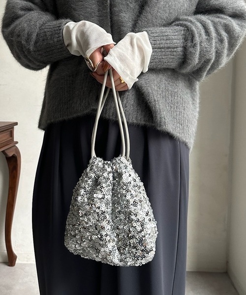 DouDou（ドゥドゥ）の「【WEB限定】スパンコール巾着（ハンドバッグ・レディース・シルバー/ピンク/ブラック・FREE）」の5枚目の写真