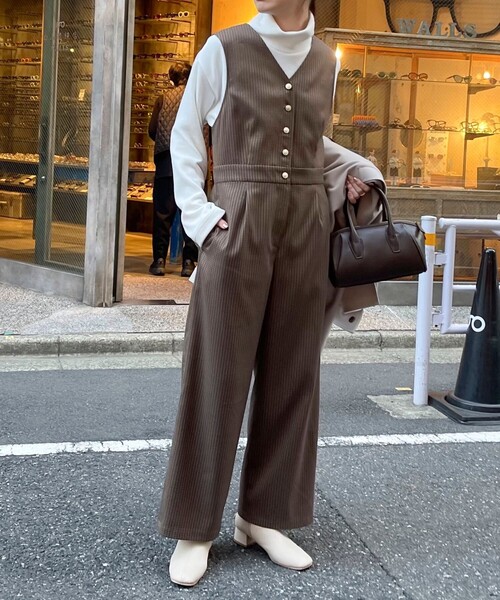 セール】金釦ウールライクタックオールインワン（つなぎ