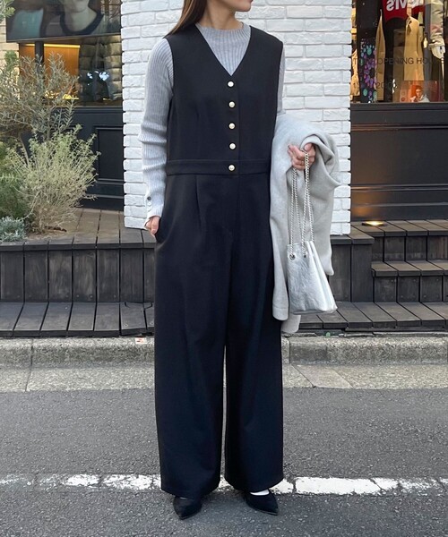 セール】金釦ウールライクタックオールインワン（つなぎ