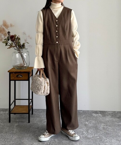 セール】金釦ウールライクタックオールインワン（つなぎ