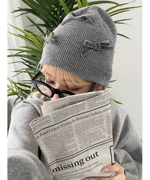 WC（ダブル シー）の「リボンビーニー（ニットキャップ/ビーニー・レディース・グレー/ホワイト/ブラック・FREE）」の3枚目の写真