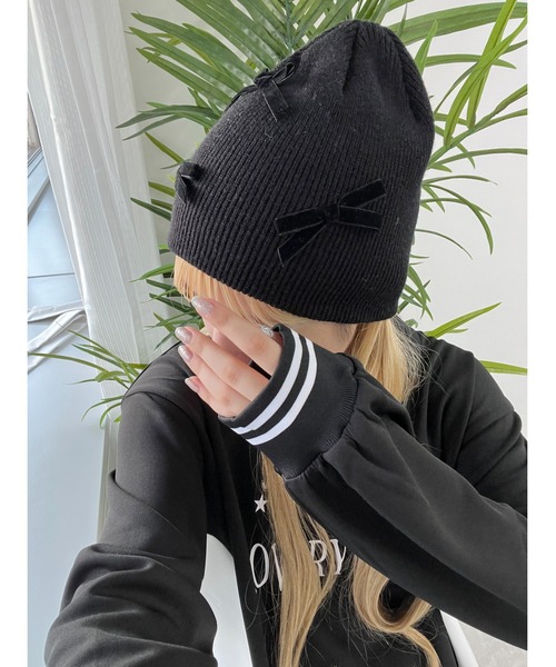 WC（ダブル シー）の「リボンビーニー（ニットキャップ/ビーニー・レディース・グレー/ホワイト/ブラック・FREE）」の2枚目の写真