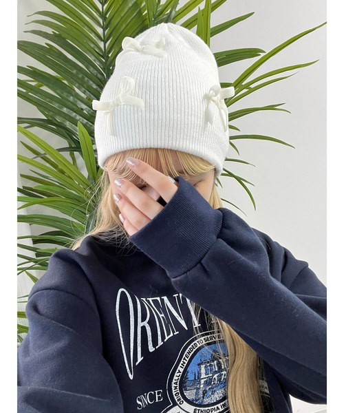 WC（ダブル シー）の「リボンビーニー（ニットキャップ/ビーニー・レディース・グレー/ホワイト/ブラック・FREE）」の6枚目の写真