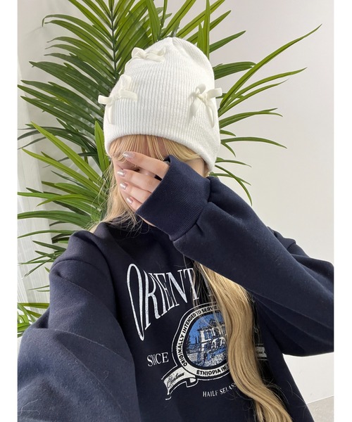 WC（ダブル シー）の「リボンビーニー（ニットキャップ/ビーニー・レディース・グレー/ホワイト/ブラック・FREE）」の7枚目の写真