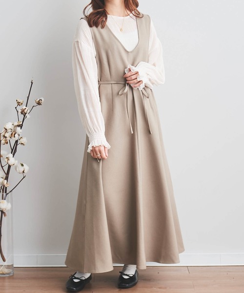 mil（ミル）の「【150㎝前後の小柄さんサイズ】前後2wayフレアワンピース【上品 美シルエット】（ワンピース・レディース・キャメル/グレイッシュベージュ/ブラウン・S/XS）」の3枚目の写真